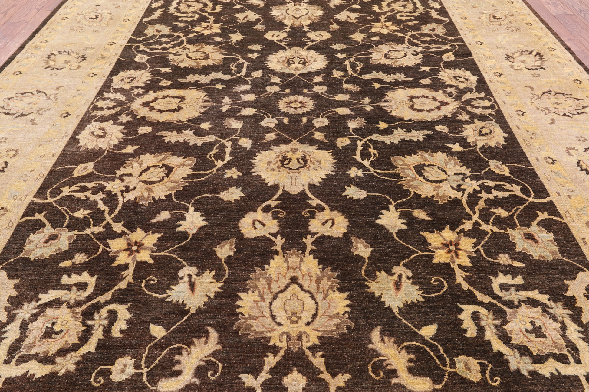 Brown Peshawar Hand Knotted Wool Rug - 10' 0" X 13' 7" - Golden Nile