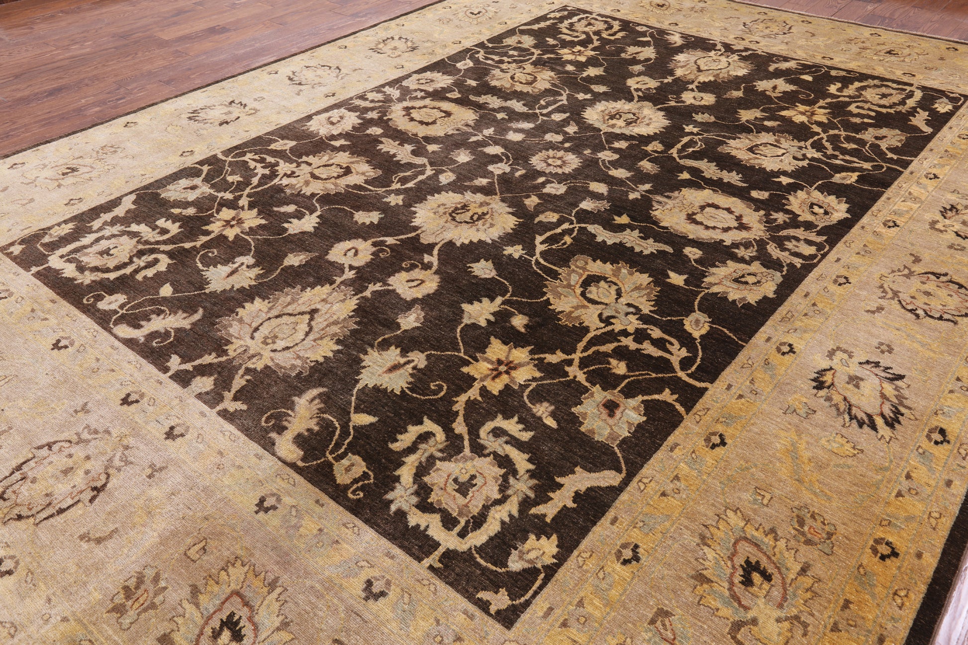 Brown Peshawar Hand Knotted Wool Rug - 10' 0" X 13' 7" - Golden Nile