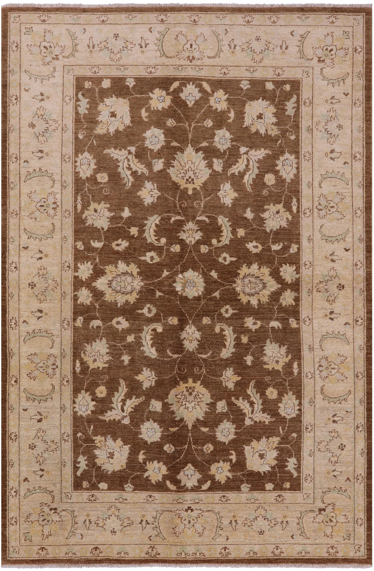 Brown Peshawar Hand Knotted Wool Rug - 6' 0" X 9' 1" - Golden Nile