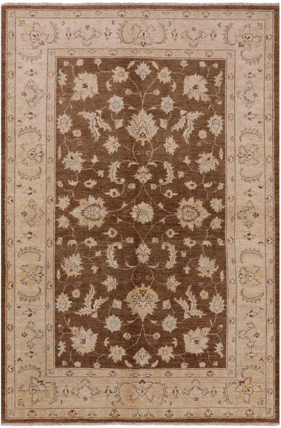 Brown Peshawar Hand Knotted Wool Rug - 6' 0" X 9' 1" - Golden Nile