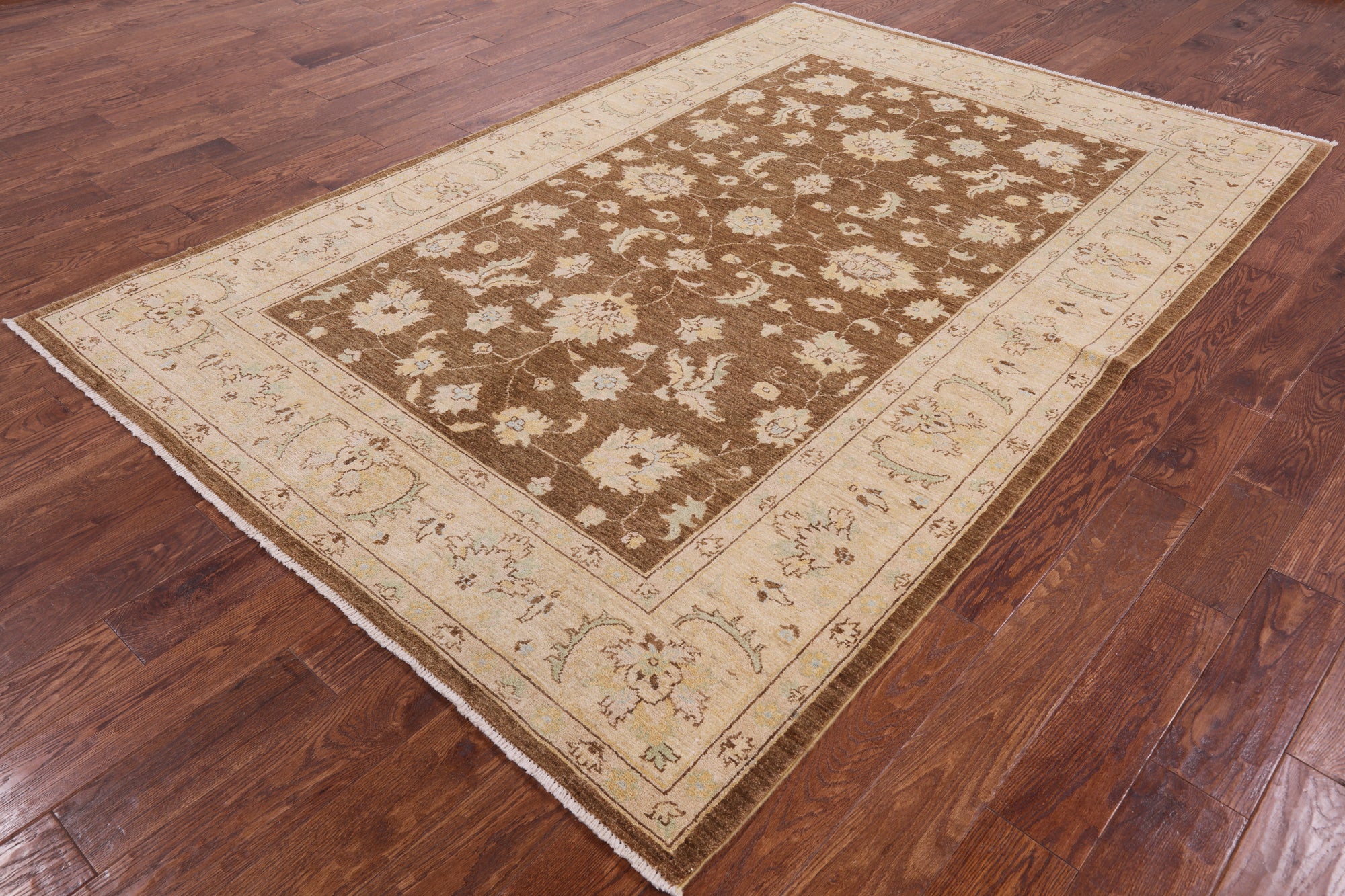 Brown Peshawar Hand Knotted Wool Rug - 6' 0" X 9' 1" - Golden Nile