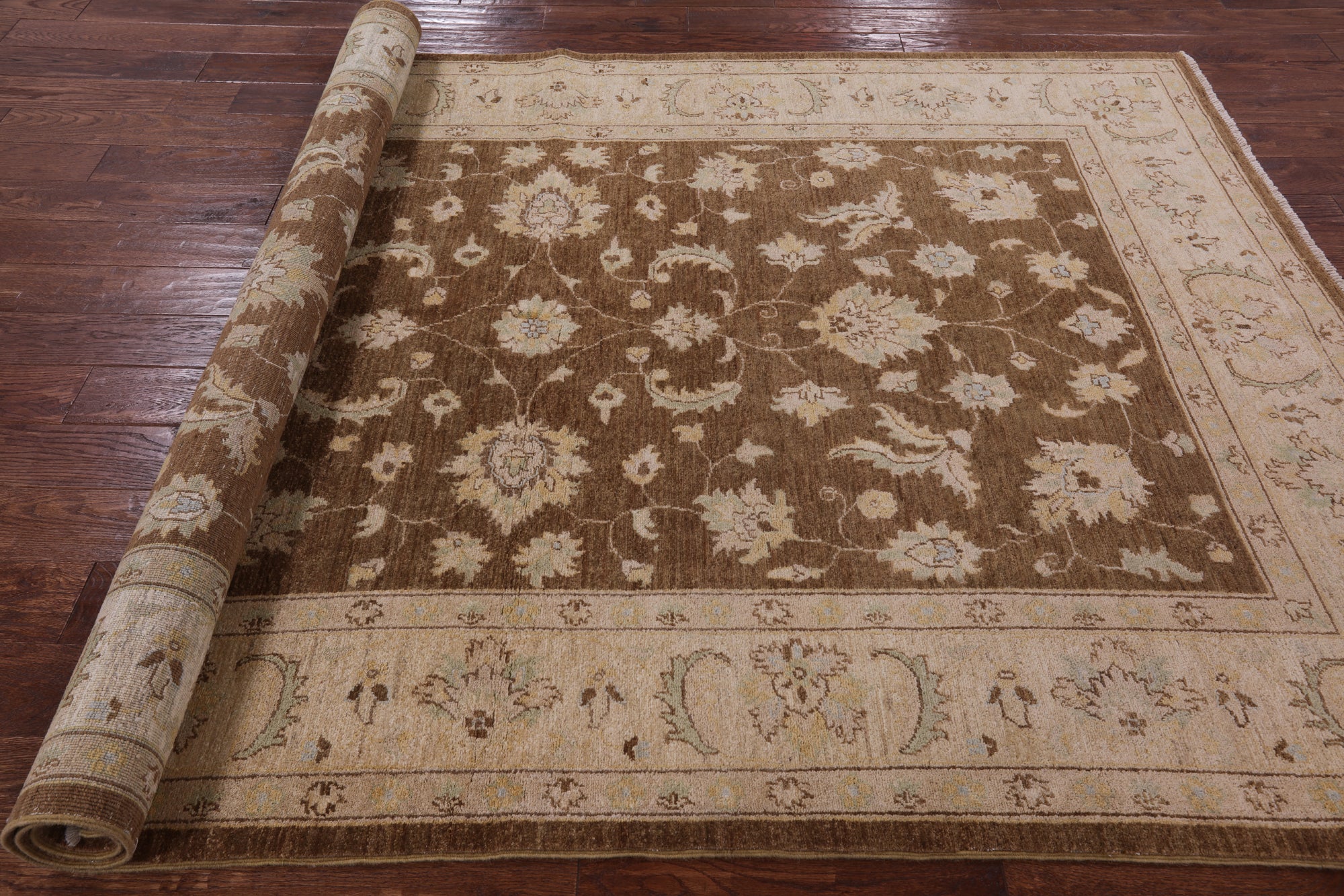 Brown Peshawar Hand Knotted Wool Rug - 6' 0" X 9' 1" - Golden Nile