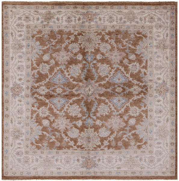 Square Peshawar Hand Knotted Rug - 6' 2" X 6' 3" - Golden Nile