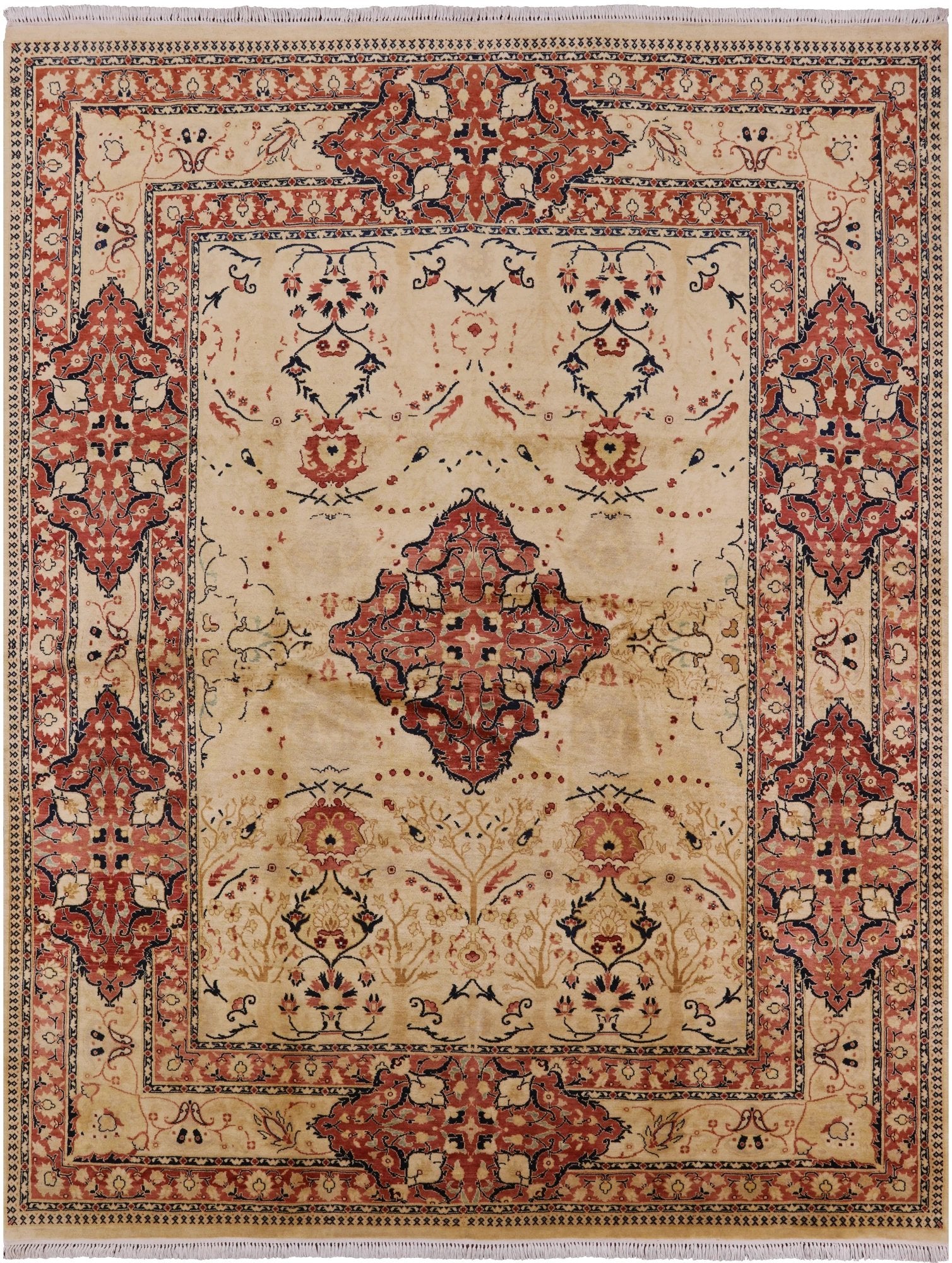 Ivory Peshawar Hand Knotted Rug - 7' 10" X 10' 2" - Golden Nile