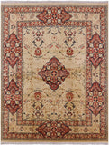 Ivory Peshawar Hand Knotted Rug - 7' 10" X 10' 2" - Golden Nile