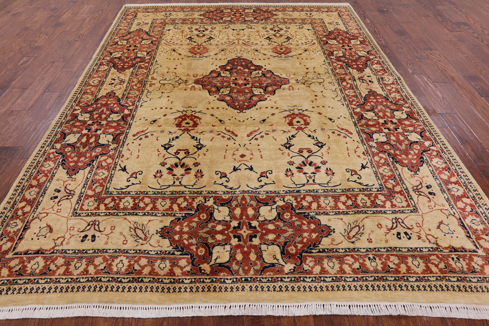 Ivory Peshawar Hand Knotted Rug - 7' 10" X 10' 2" - Golden Nile