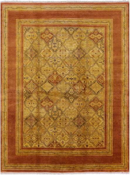 Peshawar Hand Knotted Wool Area Rug - 8' 0" X 10' 5" - Golden Nile