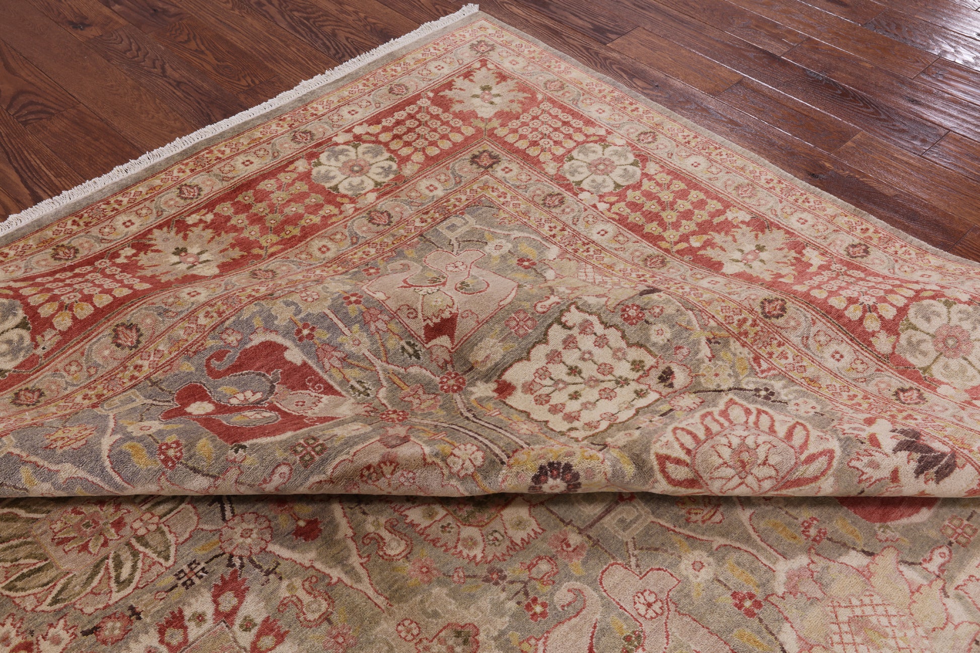 Olive Green Chobi Peshawar Handmade Wool Area Rug - 9' 1" X 12' 0" - Golden Nile