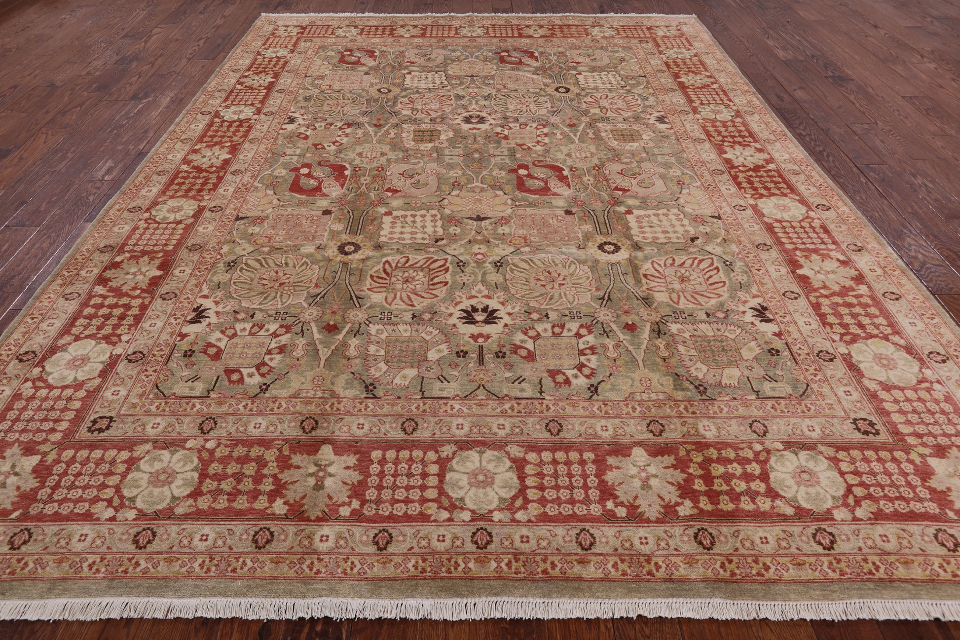 Olive Green Chobi Peshawar Handmade Wool Area Rug - 9' 1" X 12' 0" - Golden Nile