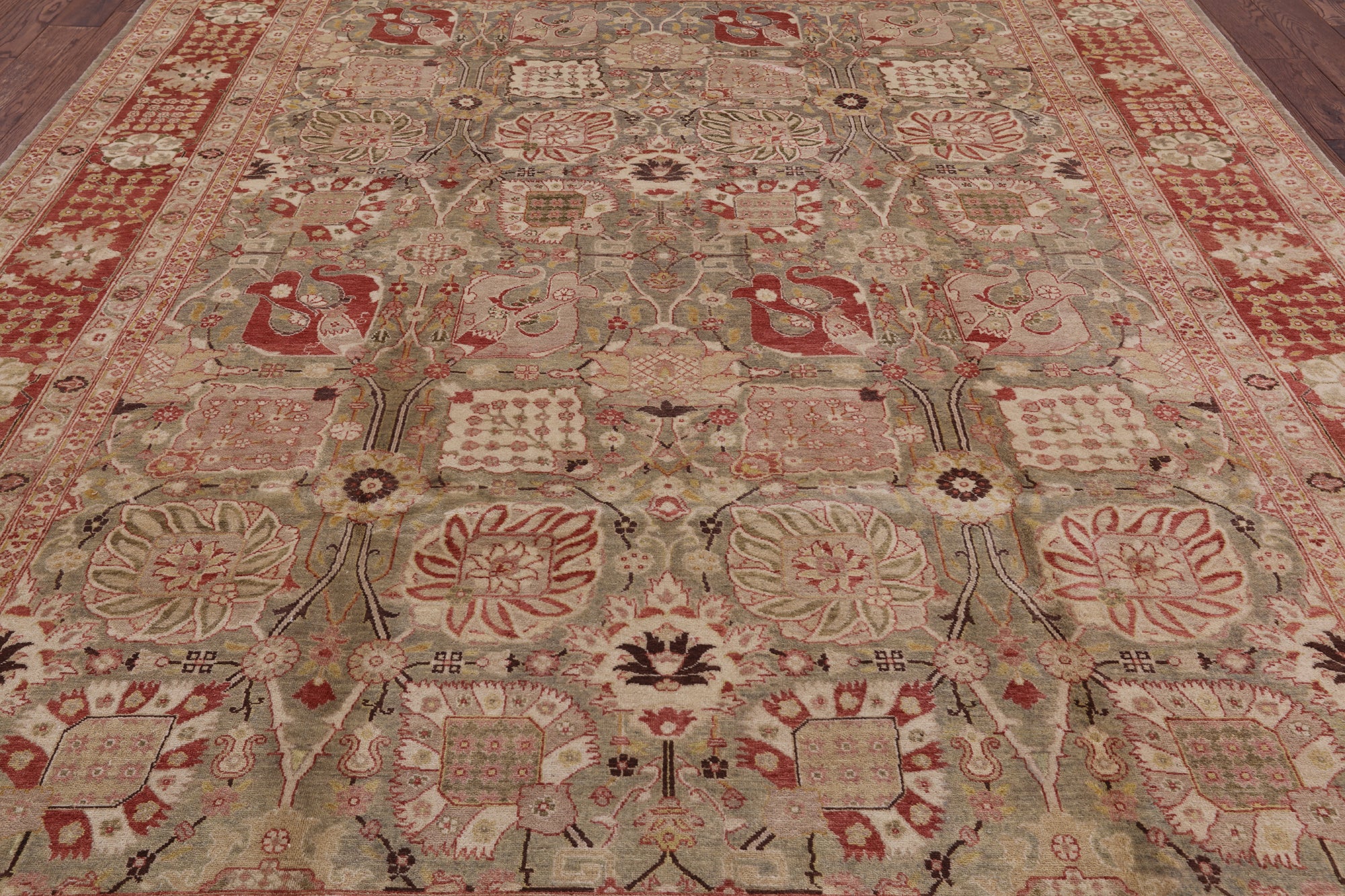 Olive Green Chobi Peshawar Handmade Wool Area Rug - 9' 1" X 12' 0" - Golden Nile
