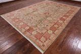 Olive Green Chobi Peshawar Handmade Wool Area Rug - 9' 1" X 12' 0" - Golden Nile