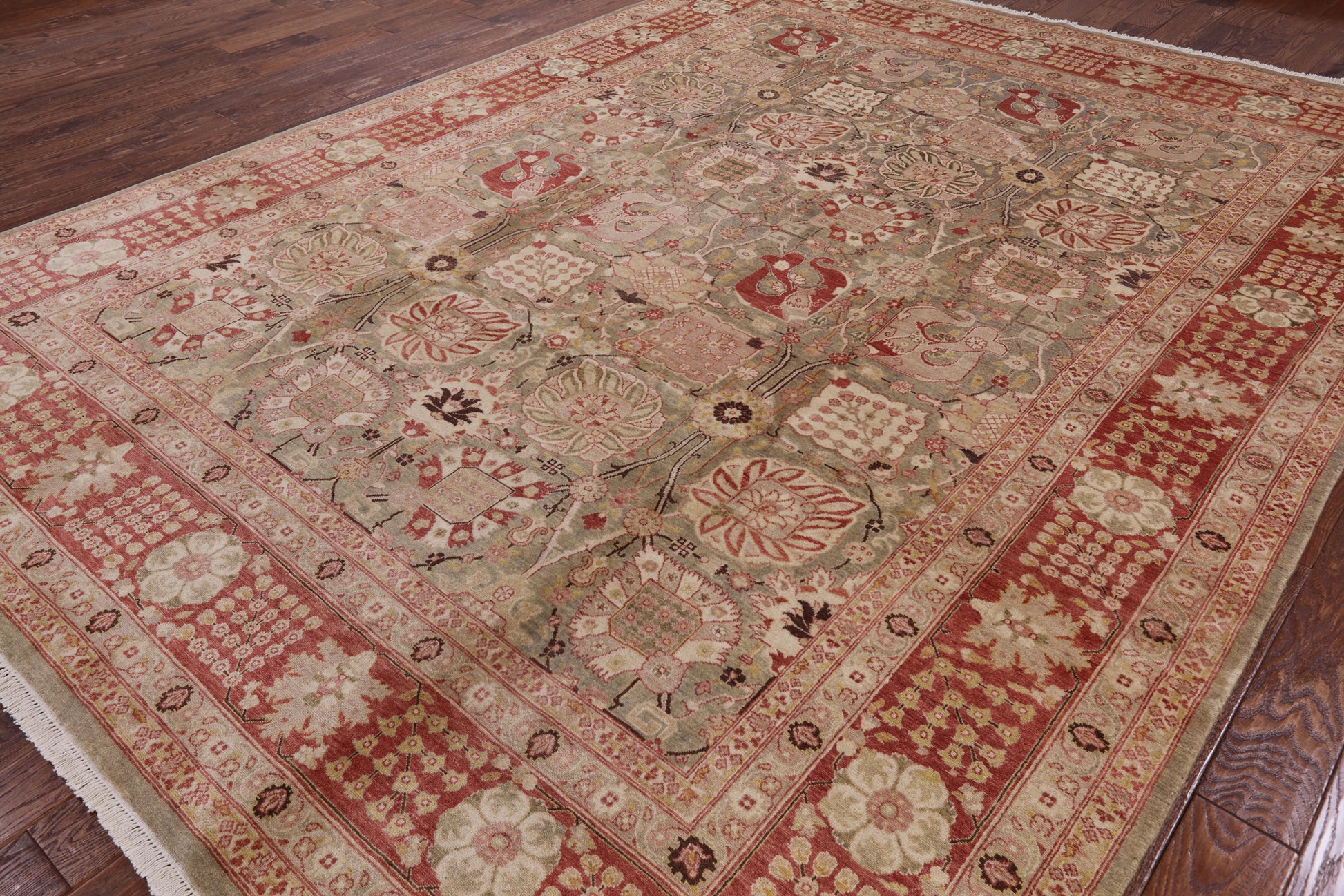 Olive Green Chobi Peshawar Handmade Wool Area Rug - 9' 1" X 12' 0" - Golden Nile