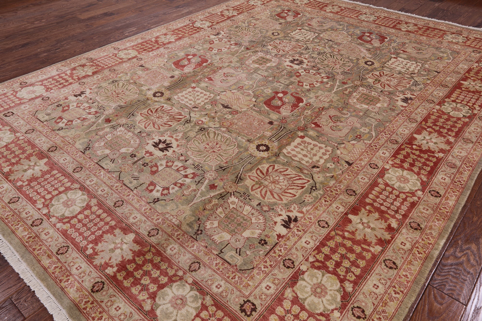 Olive Green Chobi Peshawar Handmade Wool Area Rug - 9' 1" X 12' 0" - Golden Nile
