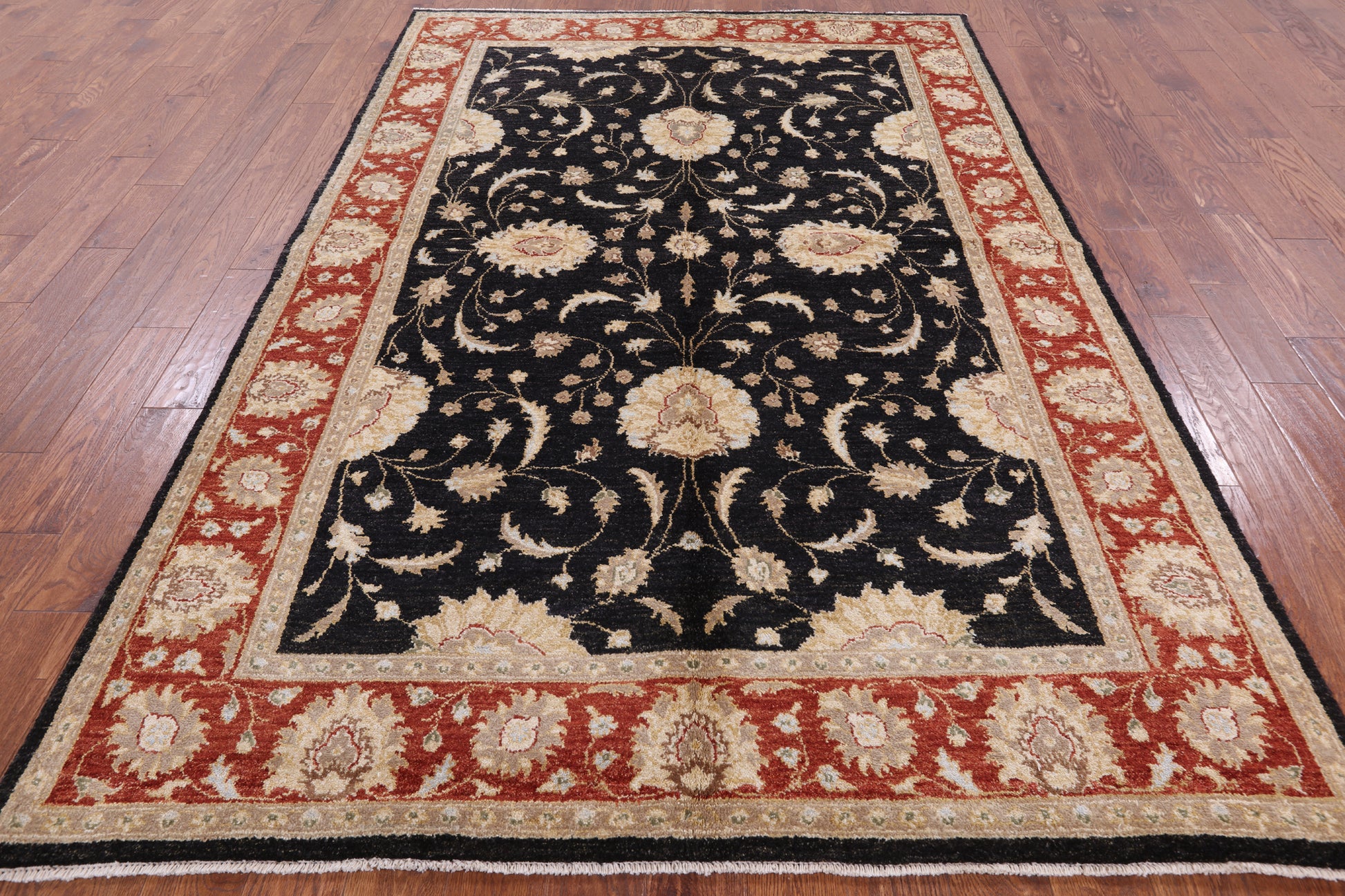 Black Chobi Peshawar Wool Area Rug - 6' 3" X 9' 3" - Golden Nile