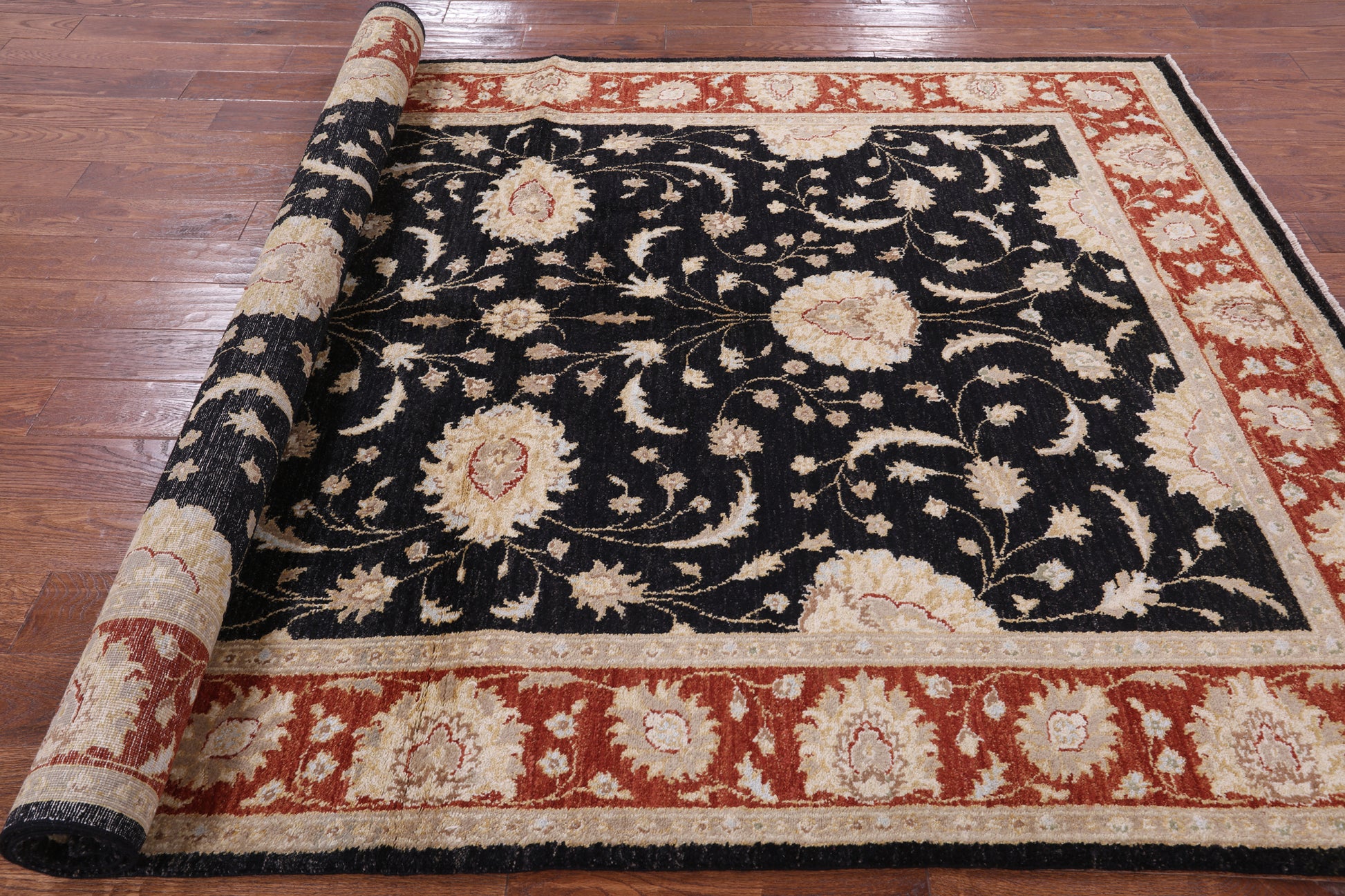 Black Chobi Peshawar Wool Area Rug - 6' 3" X 9' 3" - Golden Nile