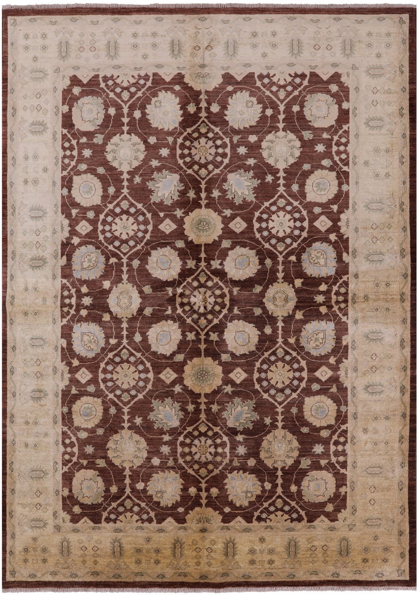 Brown Peshawar Handmade Wool Area Rug - 6' 4" X 8' 8" - Golden Nile