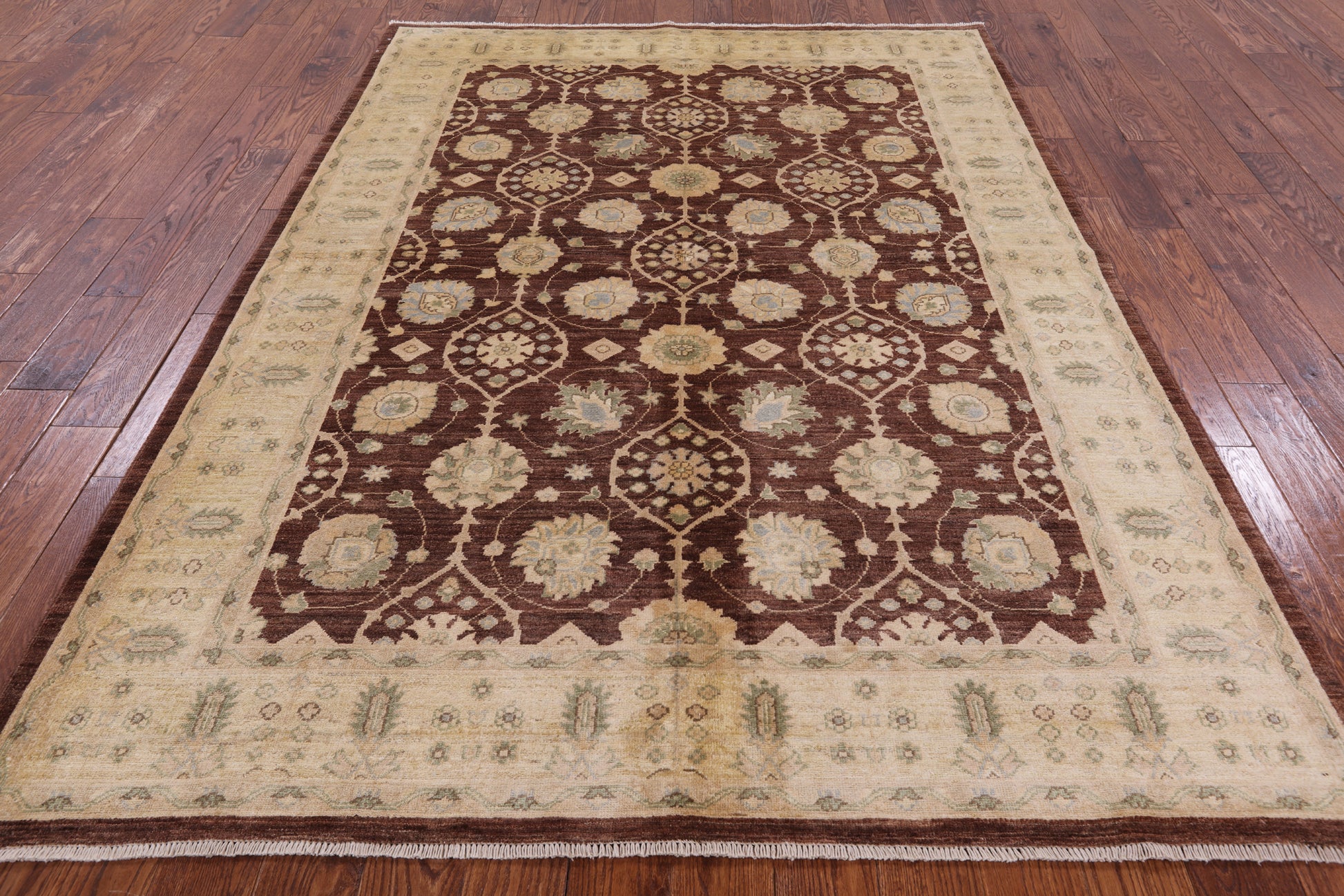 Brown Peshawar Handmade Wool Area Rug - 6' 4" X 8' 8" - Golden Nile