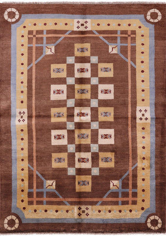 Brown Persian Gabbeh Handmade Wool Area Rug - 5' 8