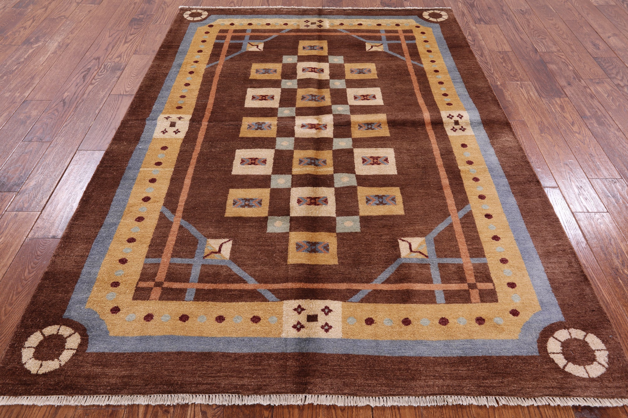 Brown Persian Gabbeh Handmade Wool Area Rug - 5' 8" X 7' 9" - Golden Nile