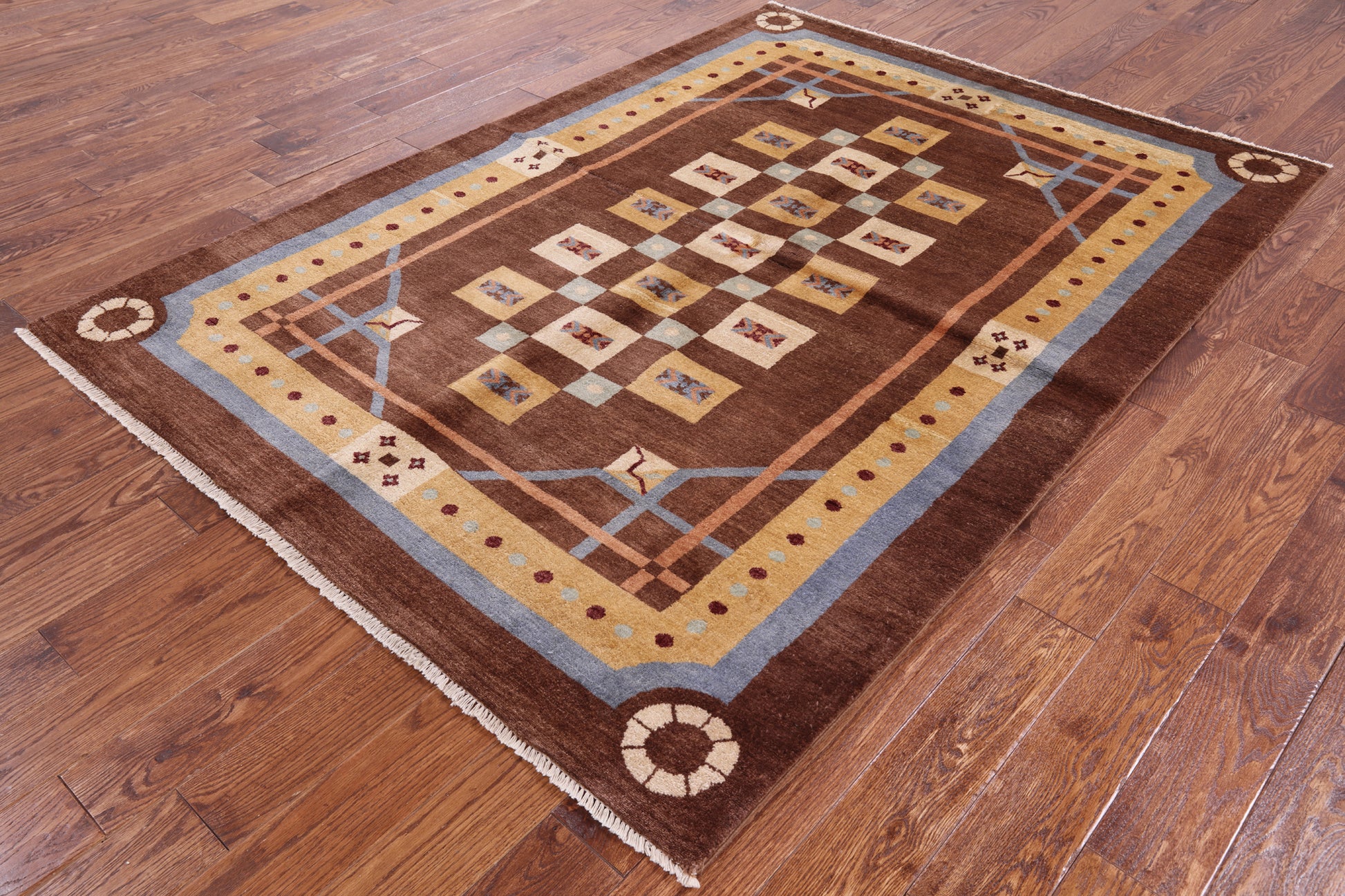 Brown Persian Gabbeh Handmade Wool Area Rug - 5' 8" X 7' 9" - Golden Nile