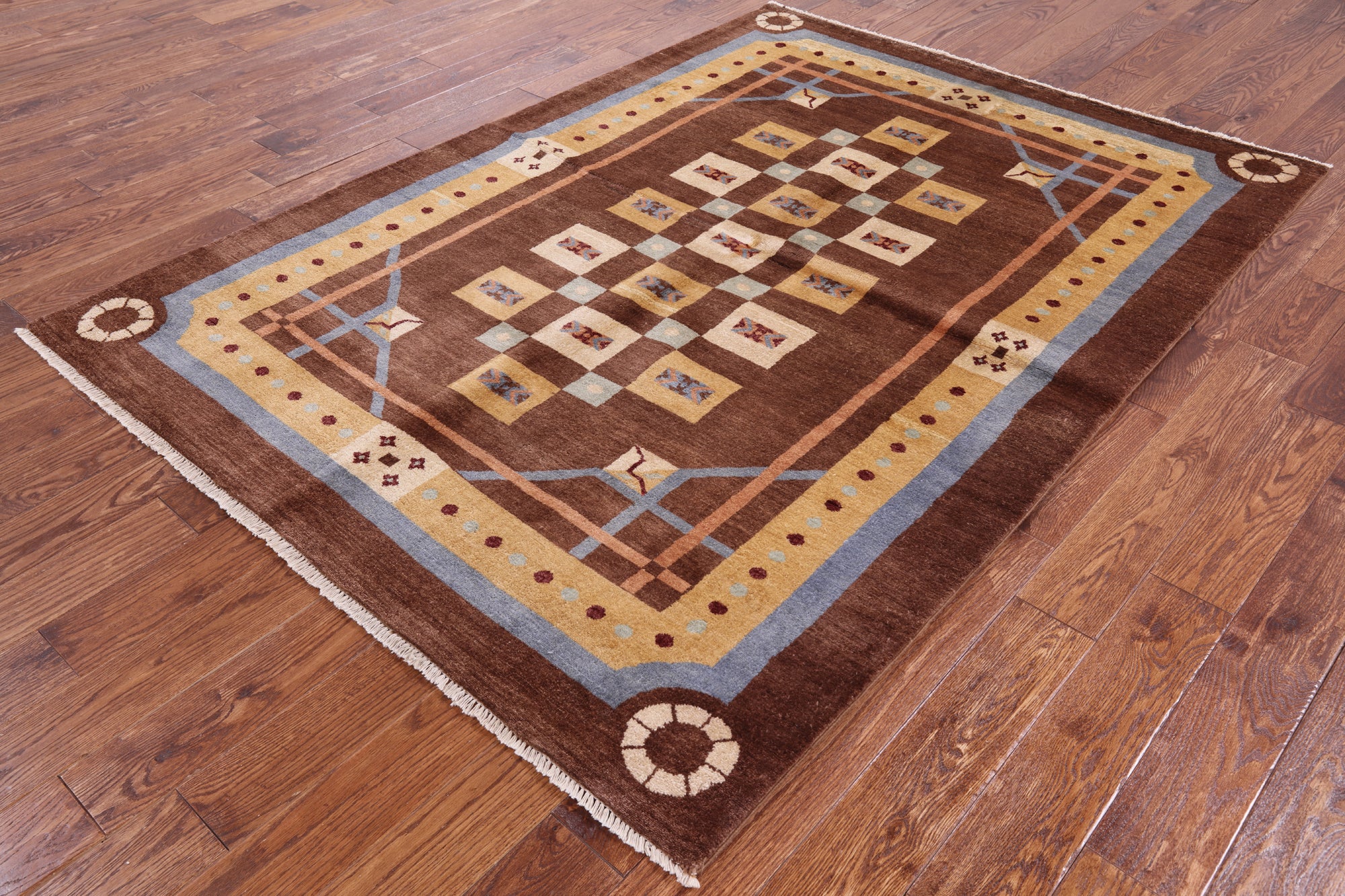 Brown Persian Gabbeh Handmade Wool Area Rug - 5' 8" X 7' 9" - Golden Nile