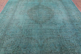 Green Persian Overdyed Handmade Wool Rug - 9' 6" X 12' 3" - Golden Nile