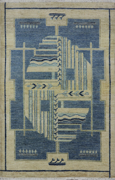 Navajo Design  Gabbeh Wool Area Rug 4 X 6 - Golden Nile