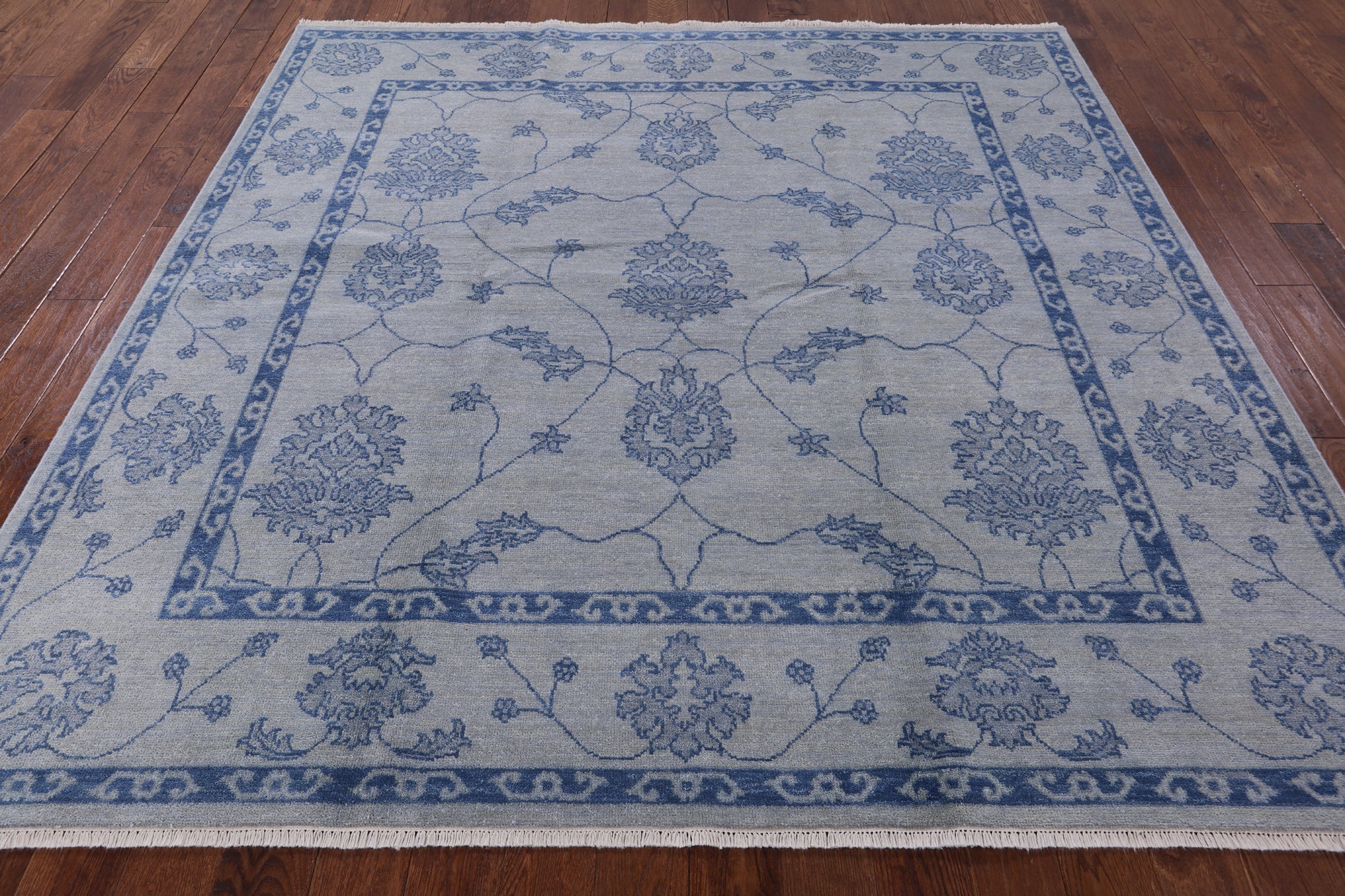 Grey Square Turkish Oushak Handmade Area Rug - 8' 0" X 8' 0" - Golden Nile