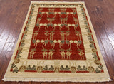 Peshawar Hand Knotted Wool Area Rug - 4' X 5' 10" - Golden Nile