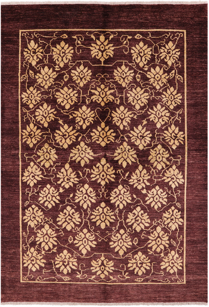 Brown Chobi Peshawar Handmade Area Rug - 5' 6" X 8' 1" - Golden Nile