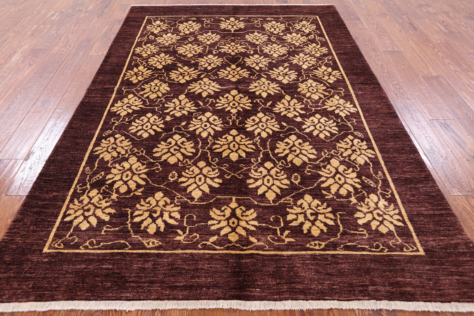 Brown Chobi Peshawar Handmade Area Rug - 5' 6" X 8' 1" - Golden Nile