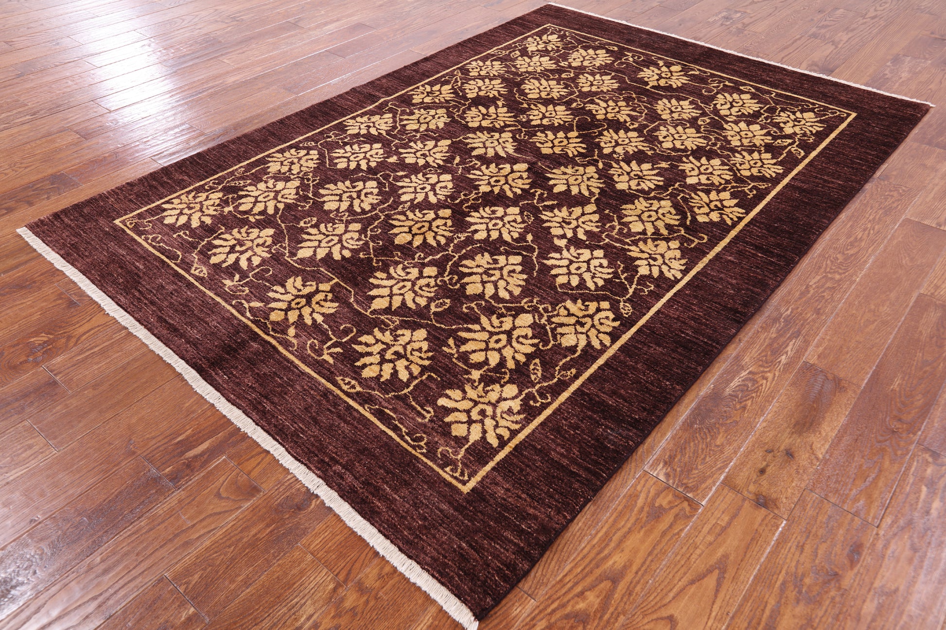 Brown Chobi Peshawar Handmade Area Rug - 5' 6" X 8' 1" - Golden Nile
