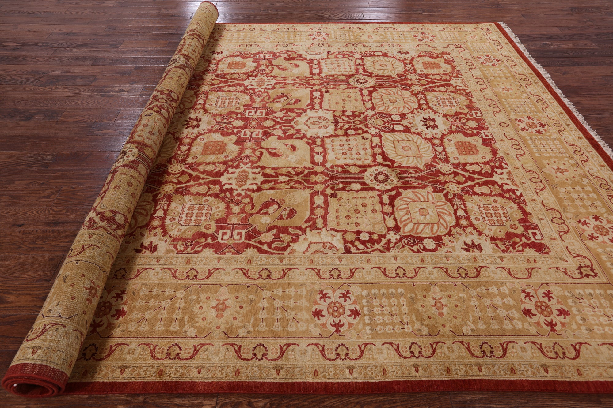 Red Peshawar Handmade Wool Area Rug - 9' 2" X 11' 10" - Golden Nile