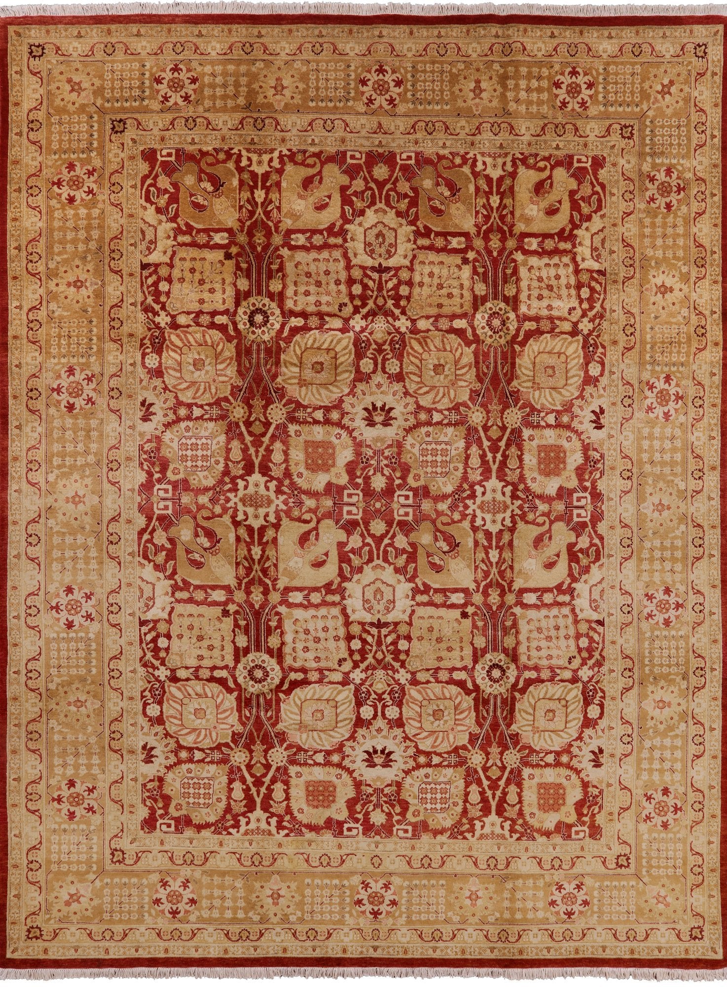 Red Peshawar Handmade Wool Area Rug - 9' 2" X 11' 10" - Golden Nile