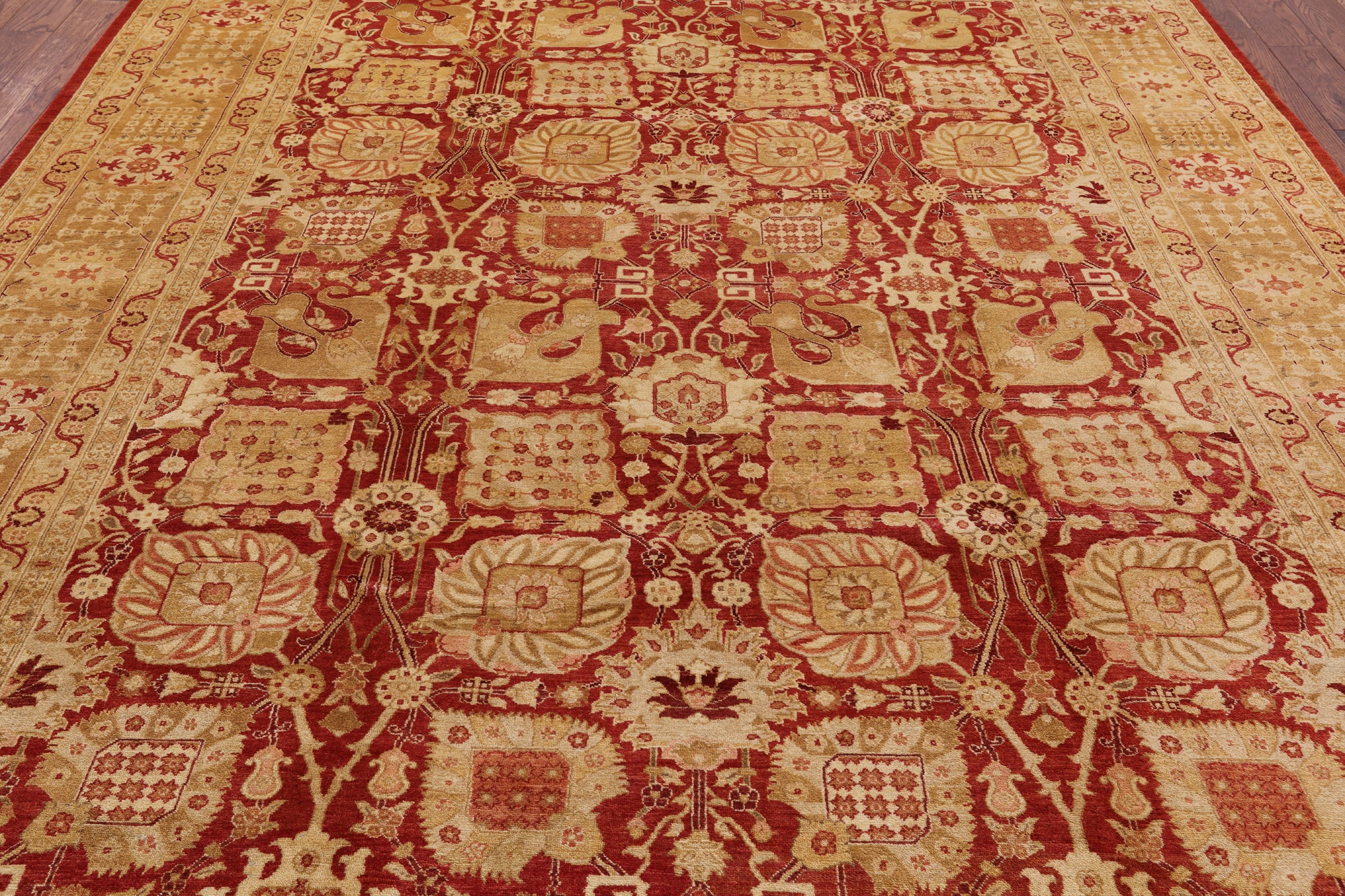 Red Peshawar Handmade Wool Area Rug - 9' 2" X 11' 10" - Golden Nile