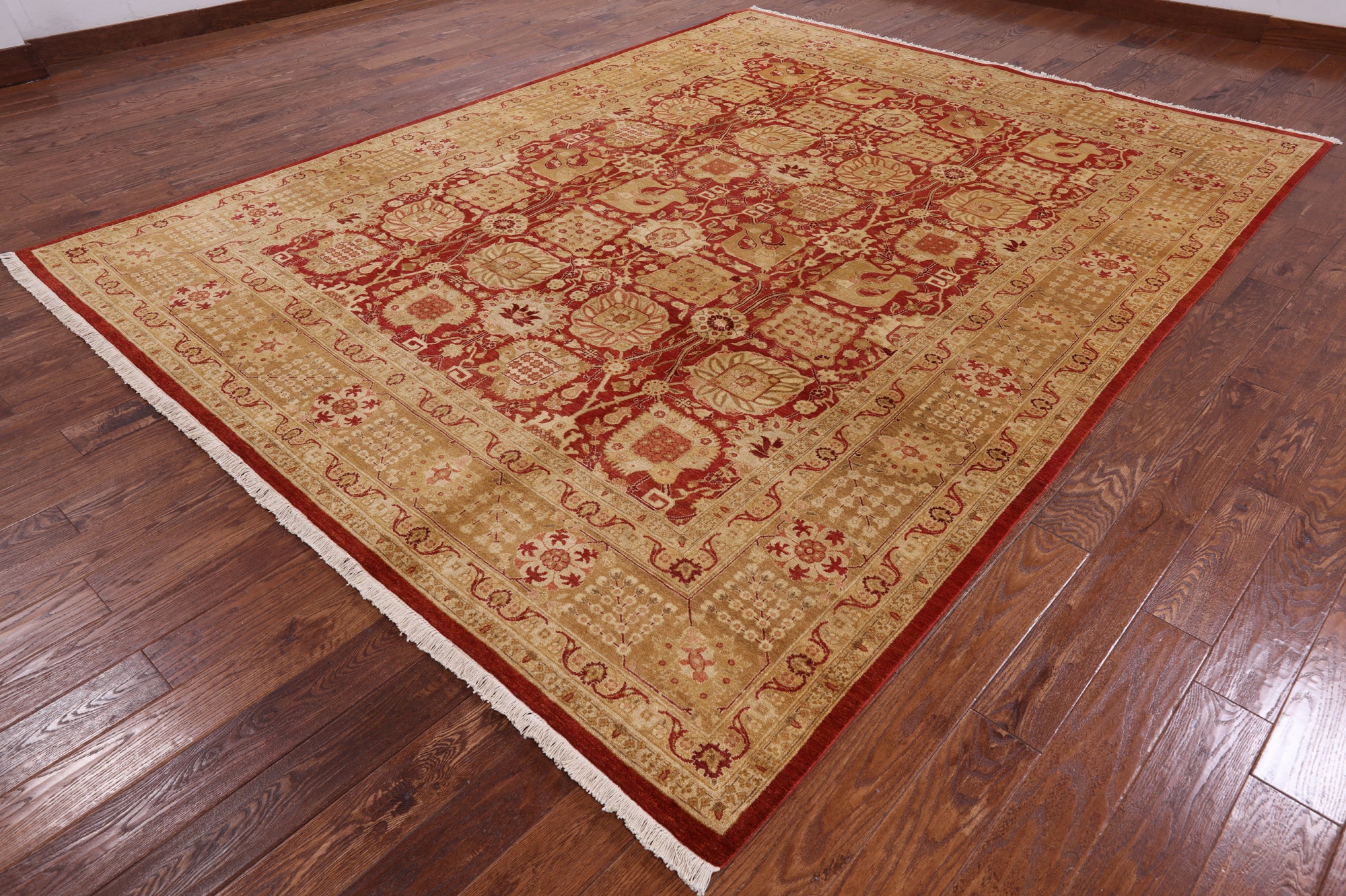 Red Peshawar Handmade Wool Area Rug - 9' 2" X 11' 10" - Golden Nile