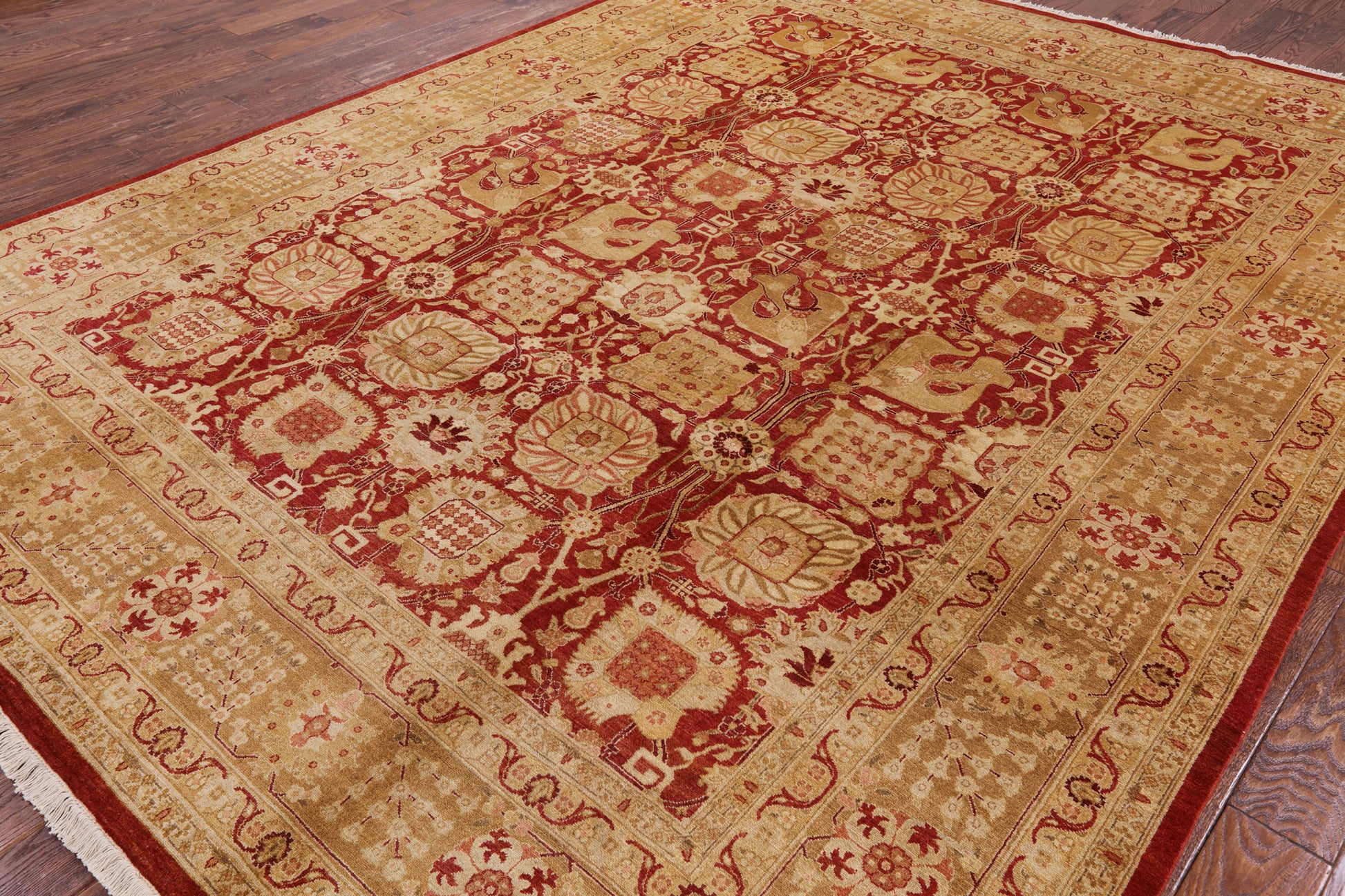Red Peshawar Handmade Wool Area Rug - 9' 2" X 11' 10" - Golden Nile