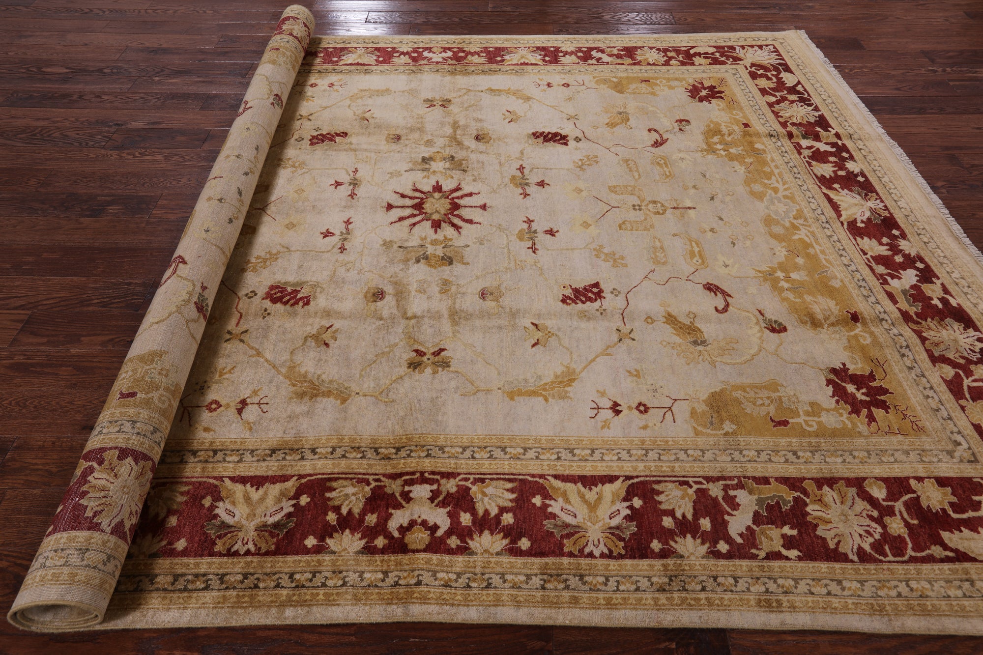 Ivory Peshawar Handmade Wool Area Rug - 8' 1" X 9' 10" - Golden Nile