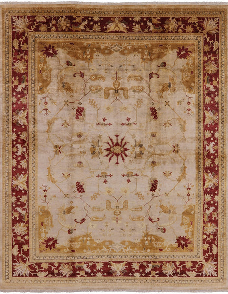 Ivory Peshawar Handmade Wool Area Rug - 8' 1" X 9' 10" - Golden Nile