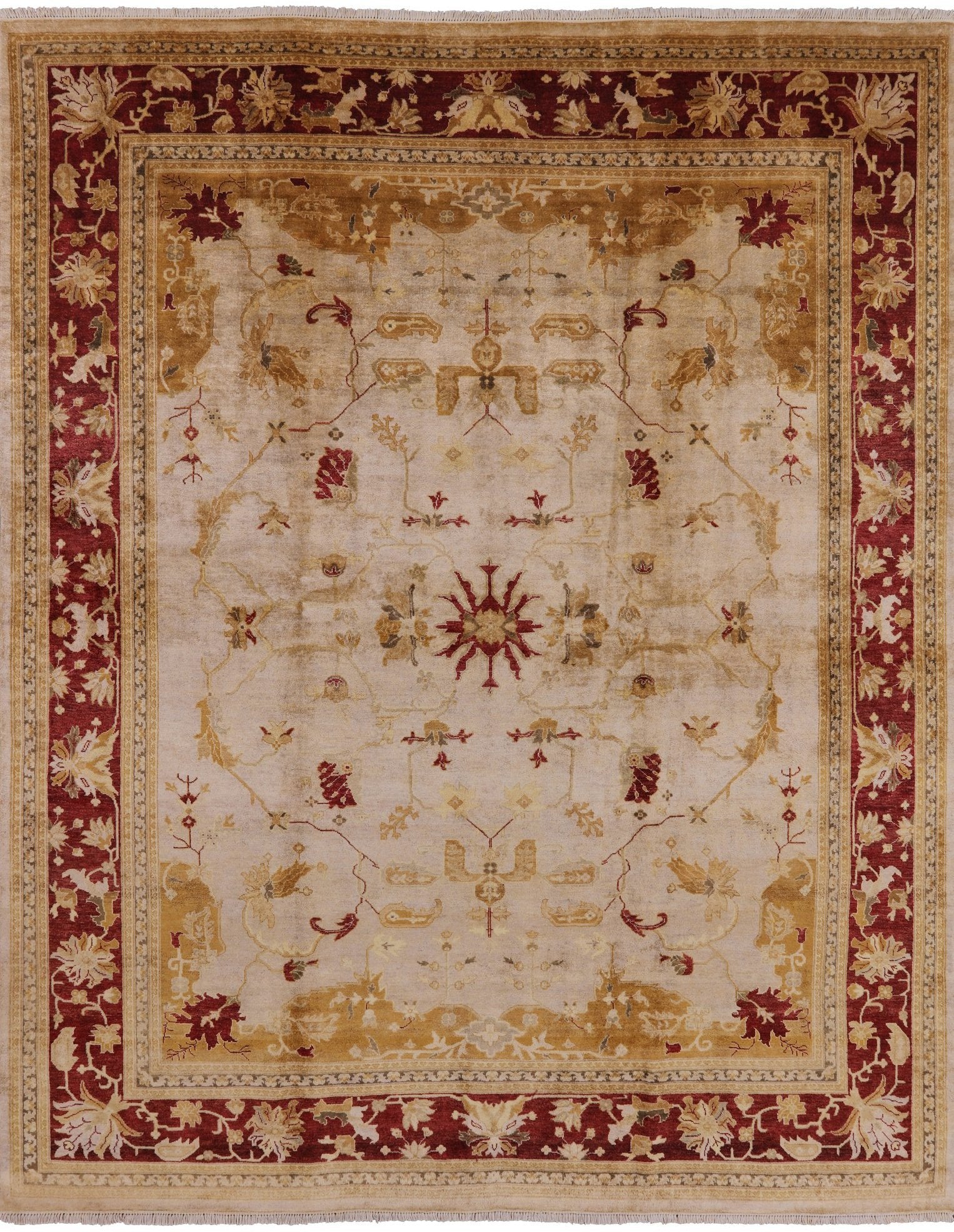 Ivory Peshawar Handmade Wool Area Rug - 8' 1" X 9' 10" - Golden Nile