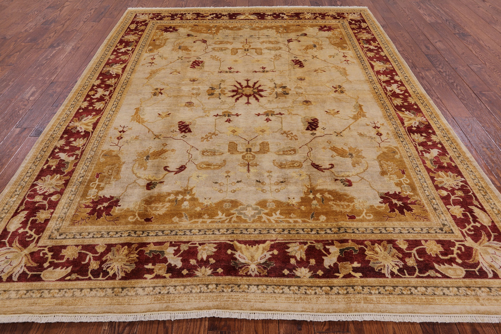 Ivory Peshawar Handmade Wool Area Rug - 8' 1" X 9' 10" - Golden Nile