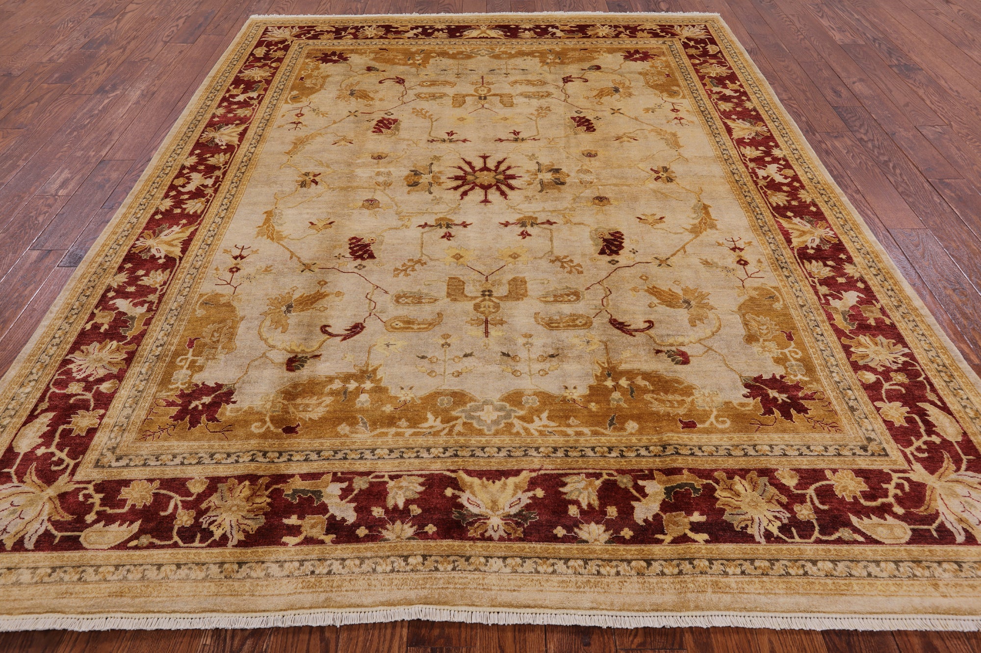 Ivory Peshawar Handmade Wool Area Rug - 8' 1" X 9' 10" - Golden Nile