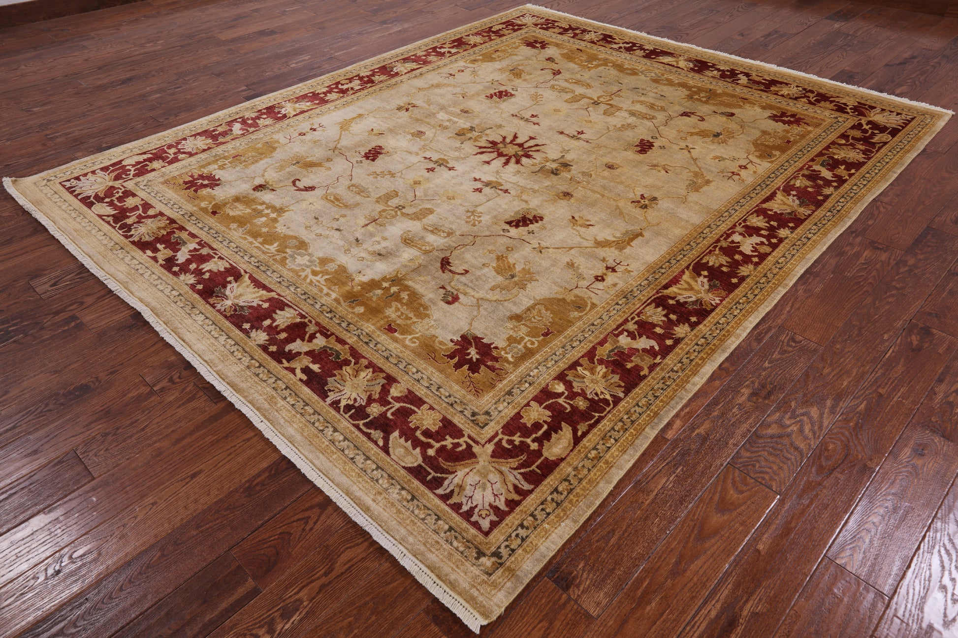 Ivory Peshawar Handmade Wool Area Rug - 8' 1" X 9' 10" - Golden Nile