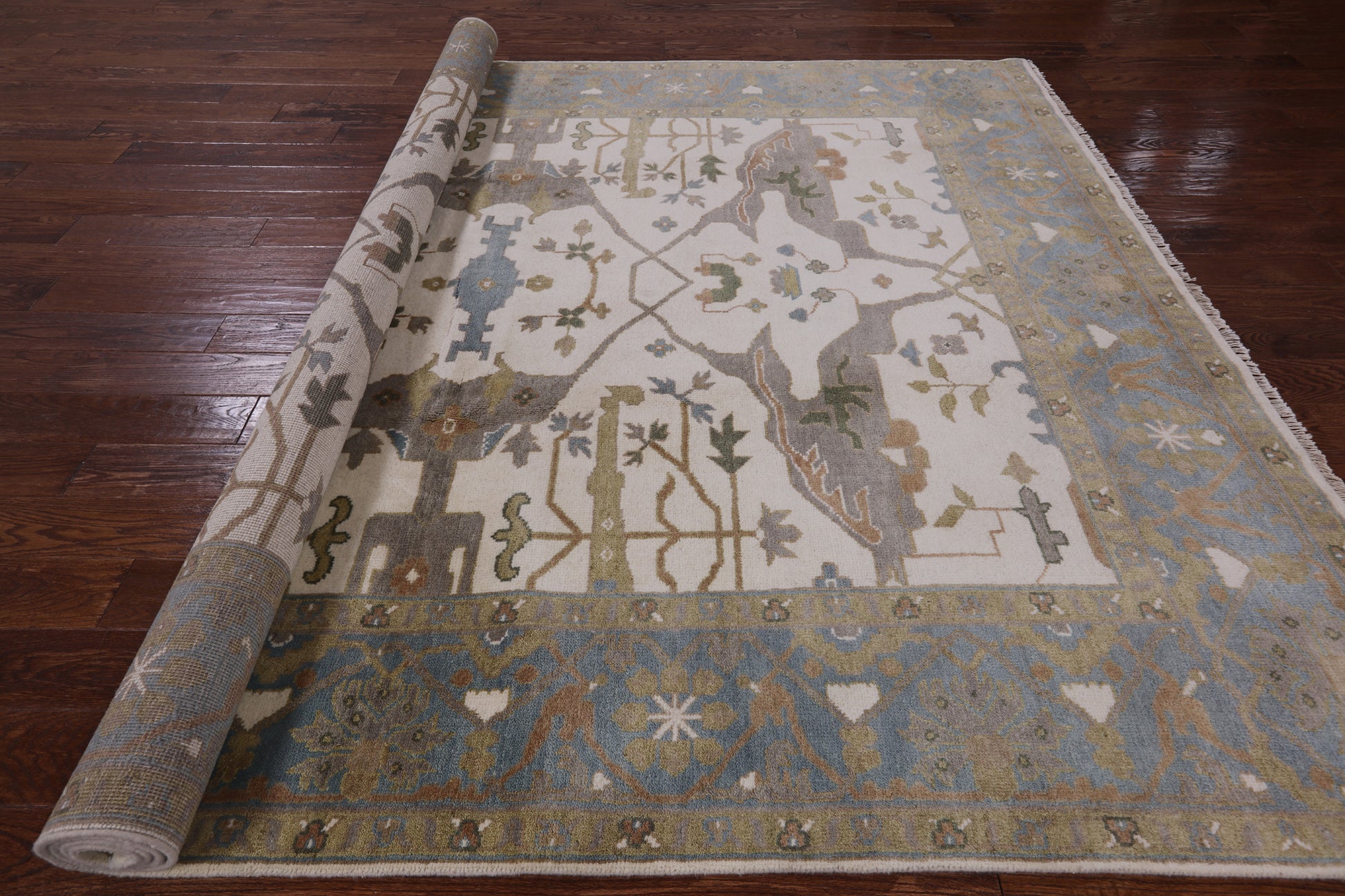Ivory Turkish Oushak Hand Knotted Wool Rug - 8' 0" X 10' 0" - Golden Nile