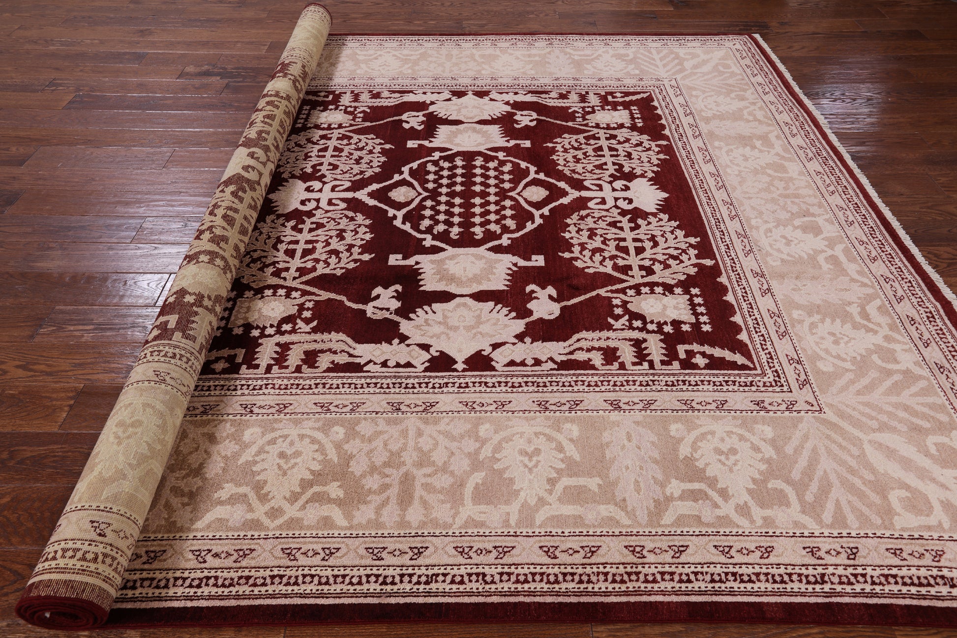 Red Peshawar Hand Knotted Wool Rug - 8' 4" X 10' 5" - Golden Nile