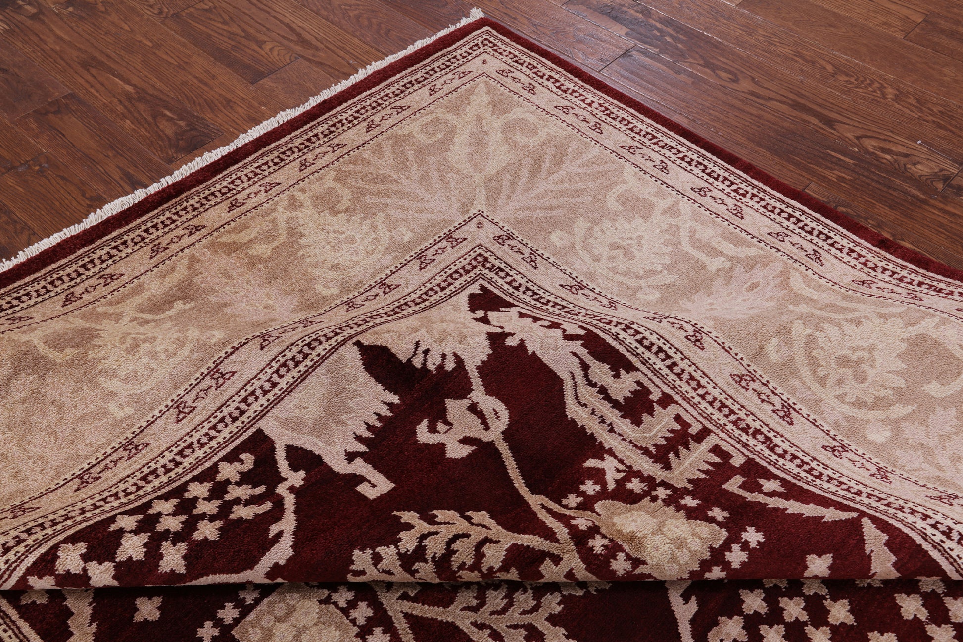 Red Peshawar Hand Knotted Wool Rug - 8' 4" X 10' 5" - Golden Nile