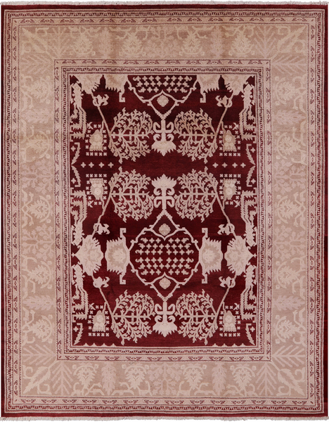 Red Peshawar Hand Knotted Wool Rug - 8' 4" X 10' 5" - Golden Nile