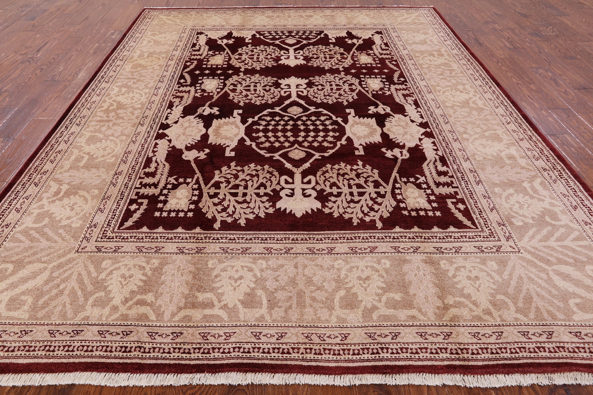 Red Peshawar Hand Knotted Wool Rug - 8' 4" X 10' 5" - Golden Nile