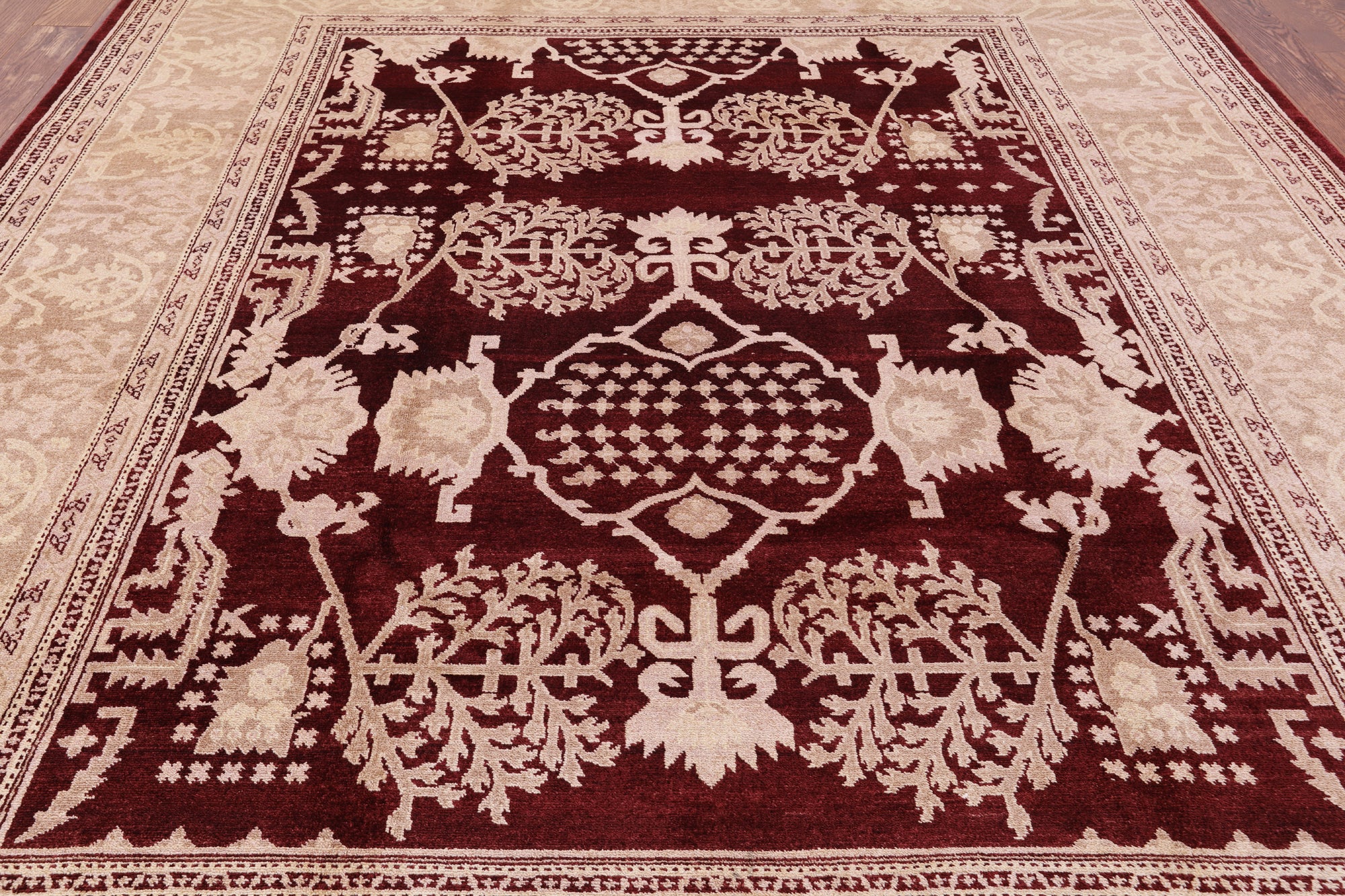 Red Peshawar Hand Knotted Wool Rug - 8' 4" X 10' 5" - Golden Nile