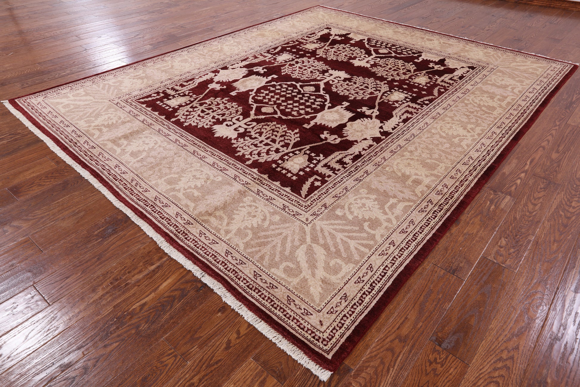 Red Peshawar Hand Knotted Wool Rug - 8' 4" X 10' 5" - Golden Nile